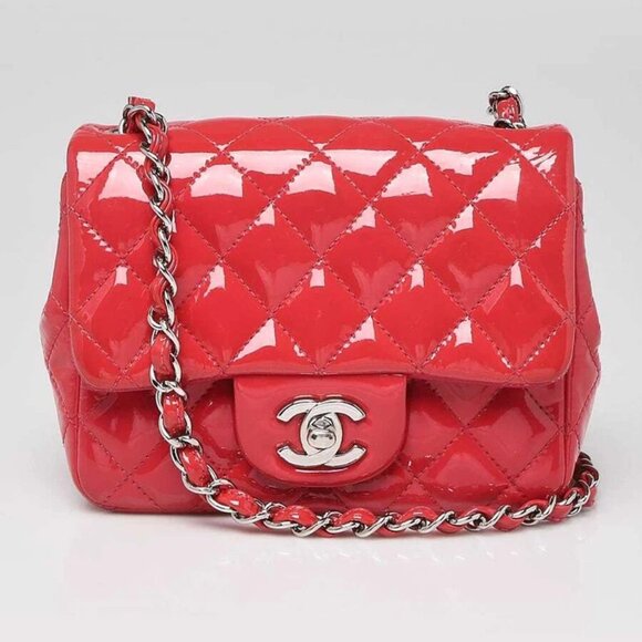 Chanel Pink Quilted Patent Leather Classic Square Mini Flap Bag - Picture 1 of 9